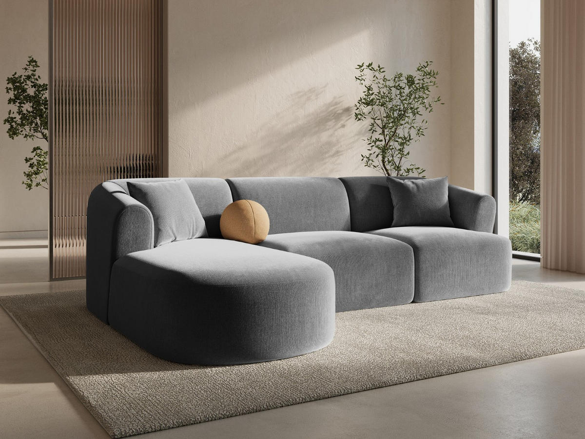 MODULARES-ECKSOFA links Campi aus Samt grau 4 Sitzplätze - Grau, Textil (156/256cm) - Cosmopolitan Design