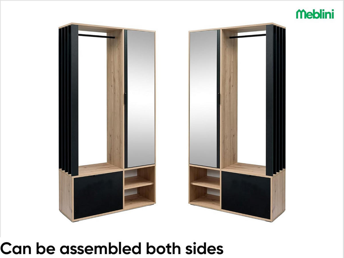 GARDEROBE Milano - Schwarz/Eiche Artisan, Holzwerkstoff (100/189/33cm) - Meblini