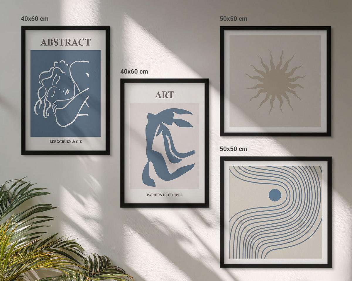BILDER SET 4er Set - 50x50 cm & 40x60 cm Schwarzer Rahmen - Matisses stilvolle abstrakte Muster - Schwarz, Kunststoff (50/50cm) - TULUP