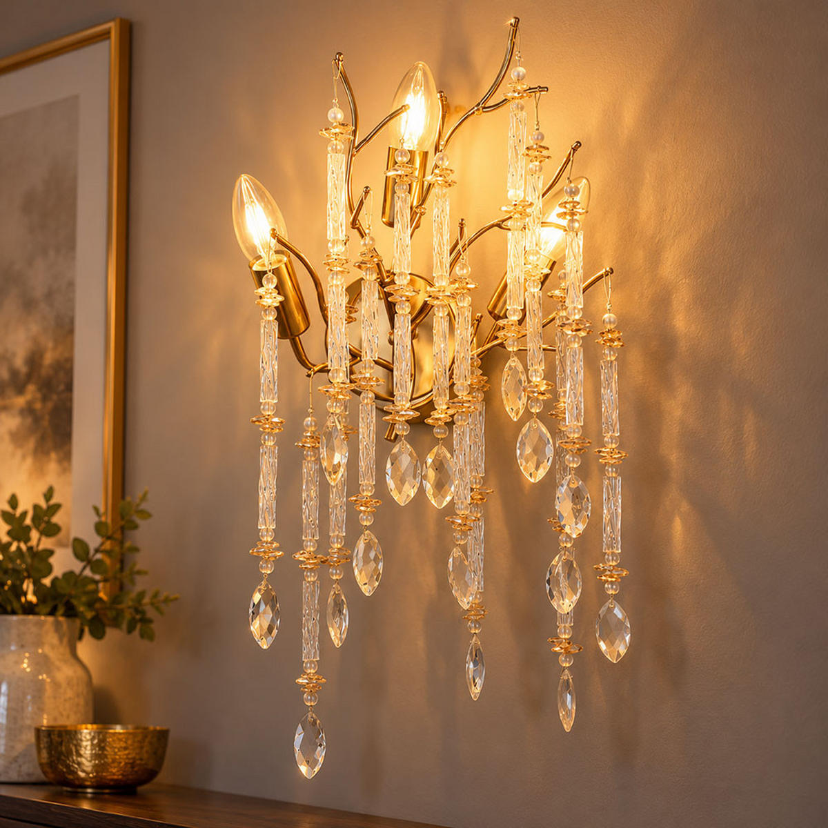 WANDLEUCHTE Metall, Glas, Gold, E14 - Goldfarben, Glas (35/50/11cm) - Globo Lighting