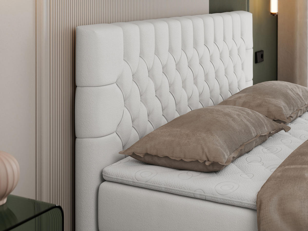 BOXBETT PERA 120/200 Weiß Kunstleder - H3 - Weiß, Holz/Textil (120/200cm) - MKS
