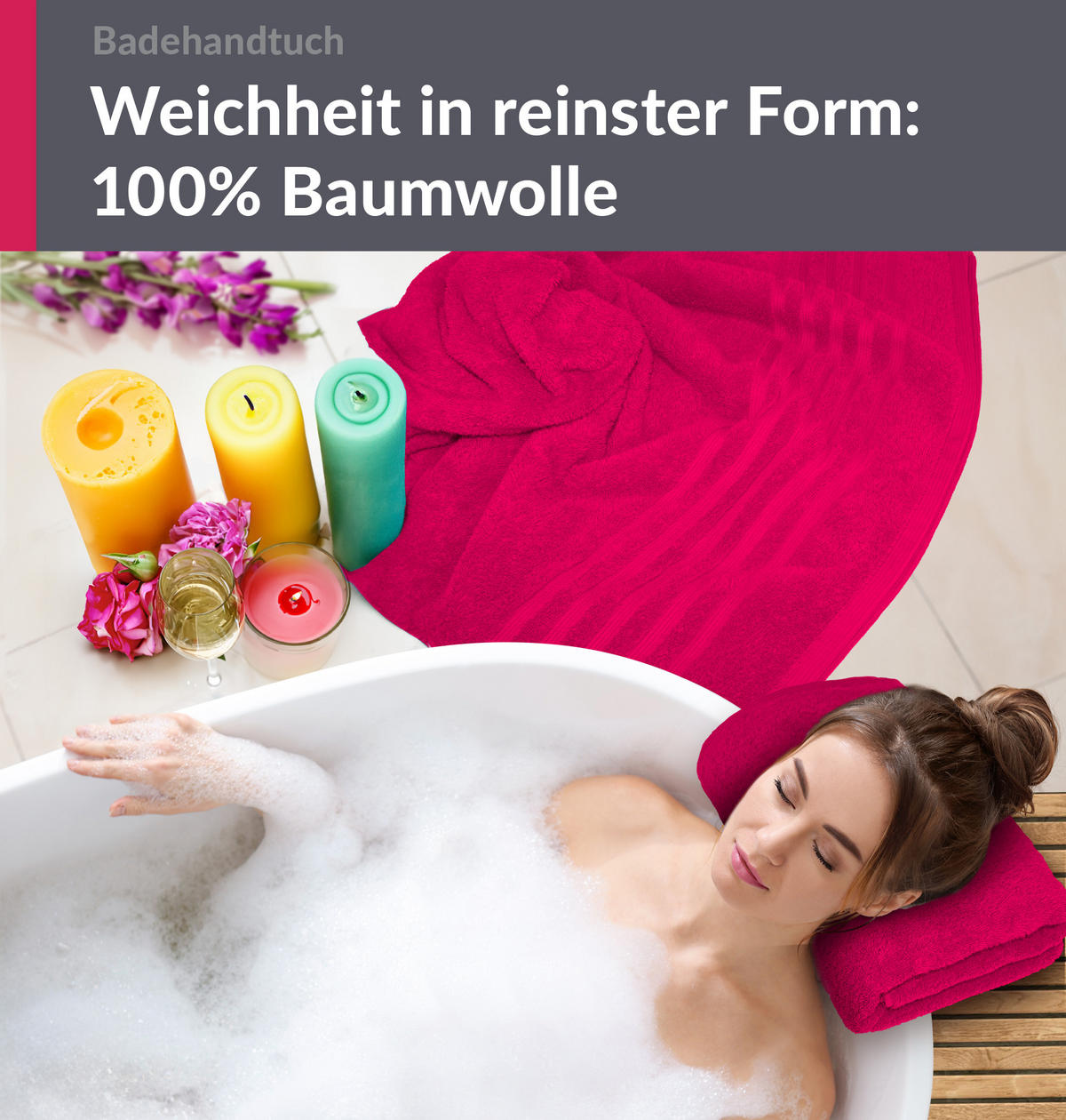 BADETUCH London Rhabarber Rot 2er Set 100x150 - Pink, Textil (100/150cm) - Lashuma