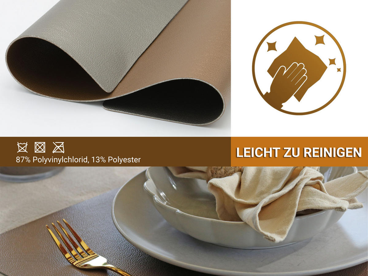 TISCHSET, 6er-Set, 30x42 cm, wasserdicht, aus PVC und Polyester, Grau - Grau, Textil (42/30/1cm) - Zollner