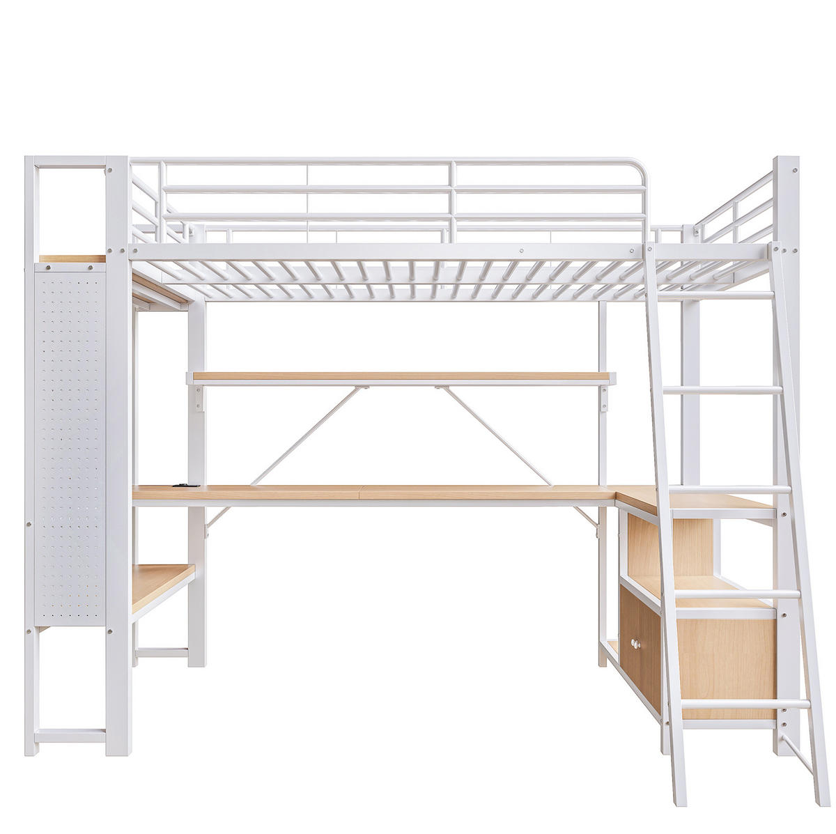HOCHBETT 90/200 cm, Weiß, mit LED-Lichtleiste, Schreibtisch, ohne Matratze - Weiß, Metall (90/200cm) - MIVRAY