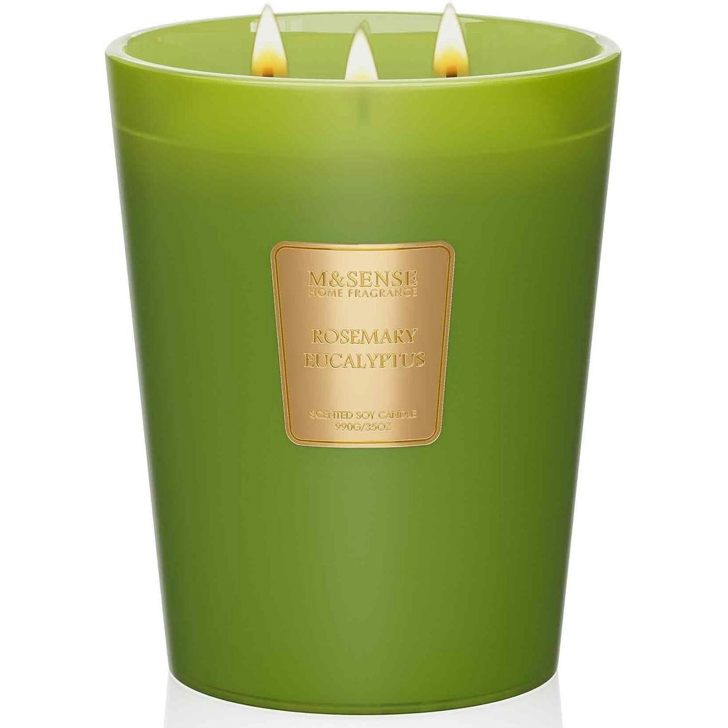 DUFTKERZE Rosmarin Eukalyptus 3-Docht 990g 150H Brenndauer - Grün, Paraffin (16cm)