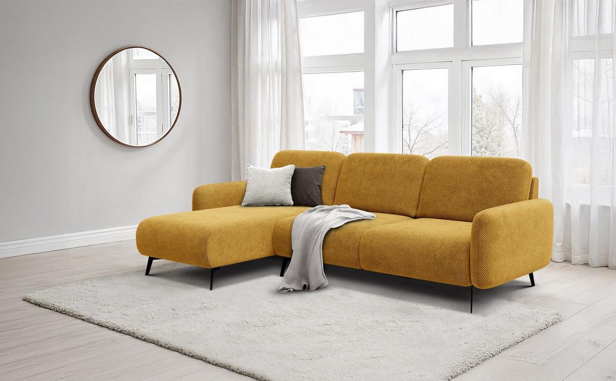 ECKSOFA FEBE 4-Sitzer links, dunkelgelb - Gelb/Schwarz, Holz/Textil (264/157cm) - Courtois Laville