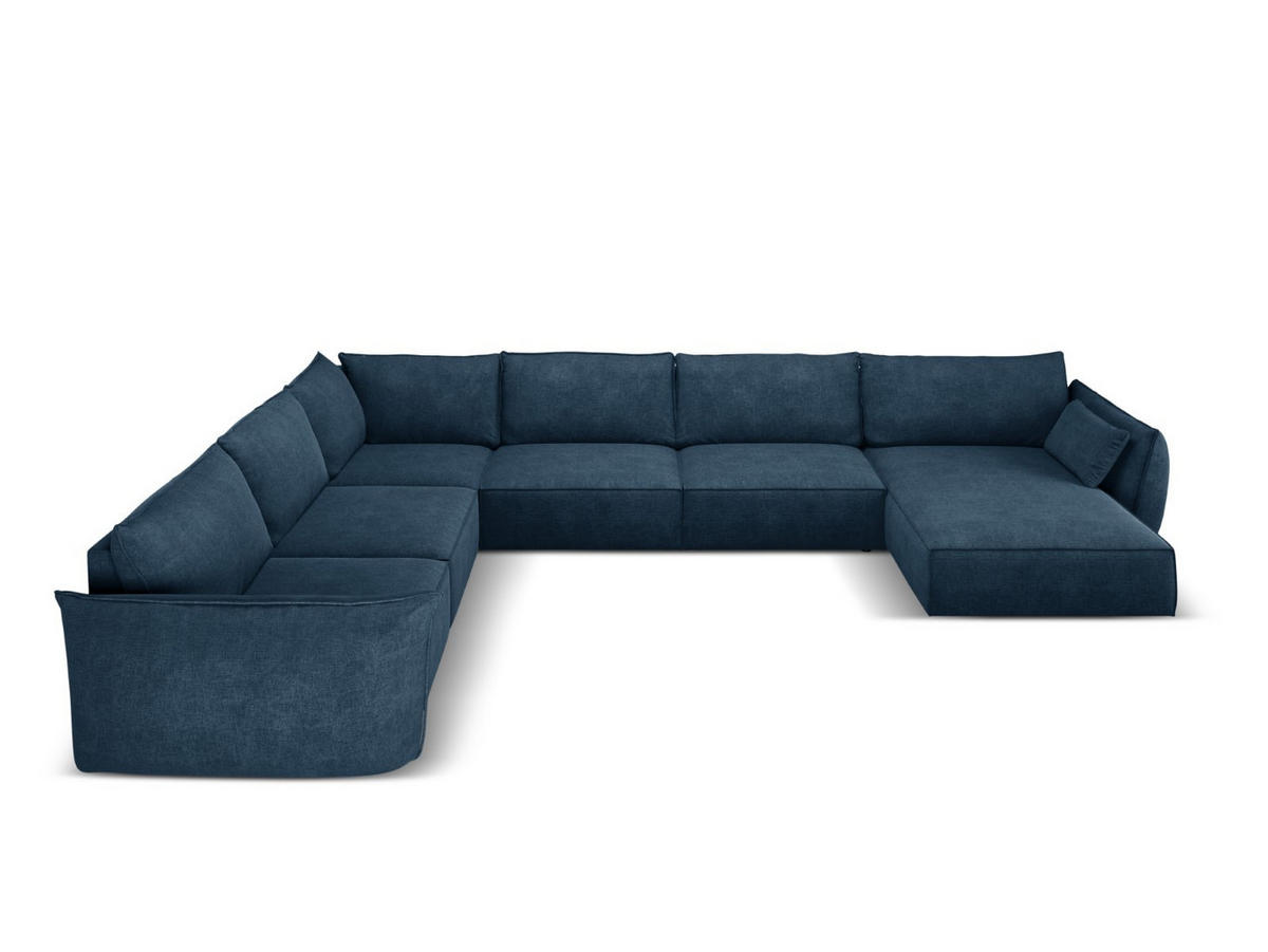 PANORAMASOFA links Kaelle aus Chenille-Stoff königsblau 8 Sitzplätze - Blau, Textil (284/85/384cm) - Micadoni