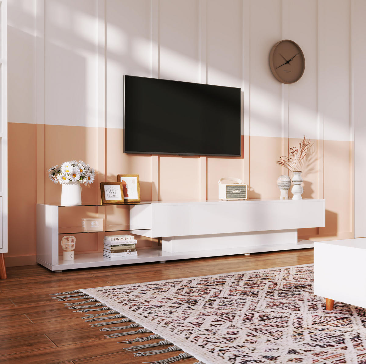 TV-LOWBOARD 170/36/38 cm mit 2 Schubladen und LED-Beleuchtung - Weiß, Holzwerkstoff (170/38/36cm) - BEAOK