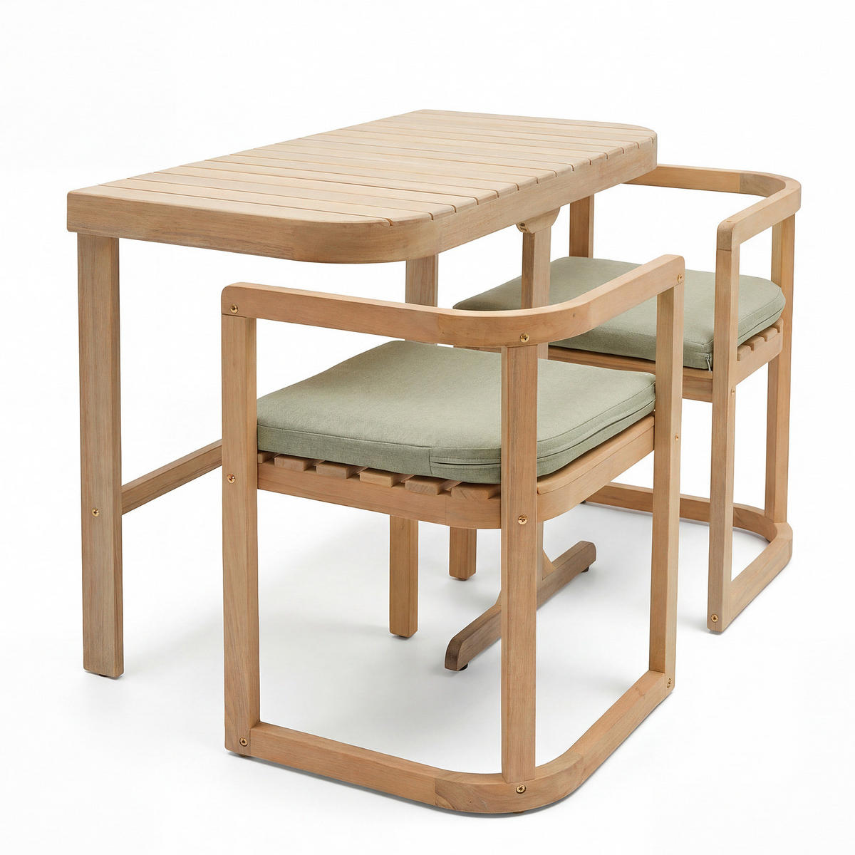 BALKONSET - 3-teilig - Akazie massiv / Webstoff - Braun / Grün - Grün, Holz/Textil - home24