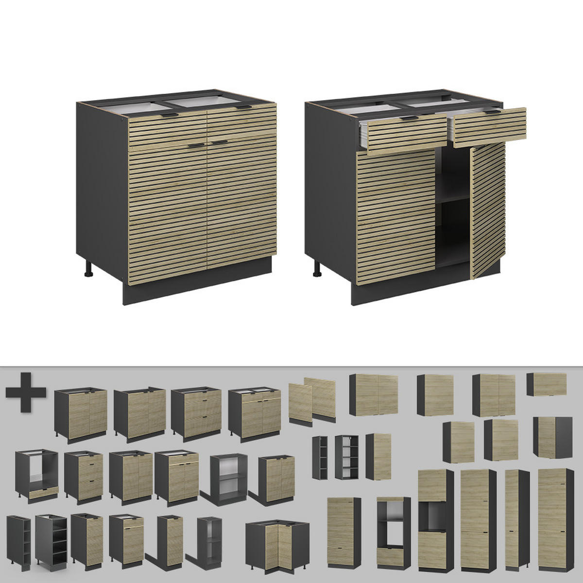 KÜCHENUNTERSCHRANK Fame-Line Eiche Paneel 80 cm , AP Eiche - Hellbraun/Eichefarben, Holzwerkstoff (80/82/60cm) - Vicco