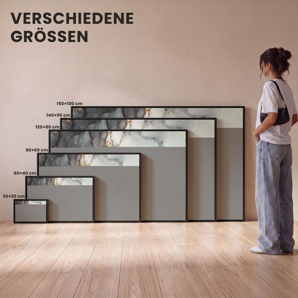 LEINWAND Bilder mit Rahmen - Marmor - Schwarz - Weiß - Gold - Luxus - Abstrakt - 120x80 - Goldfarben, Textil (120/80cm) - MuchoWow