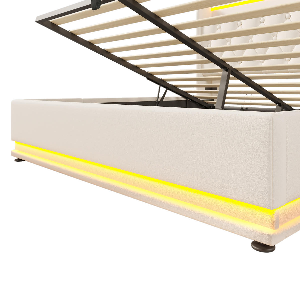 POLSTERBETT 160/200 cm Weiß mit 360-Grad-LED-Funktion und USB-Anschluss - Weiß, Kunststoff (160/200cm) - OKWISH