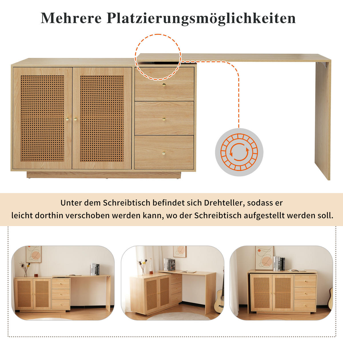 SIDEBOARD mit Türen & Schubladen in Eichenoptik - Eichefarben, Holzwerkstoff (126/75/40cm) - Urban Meuble