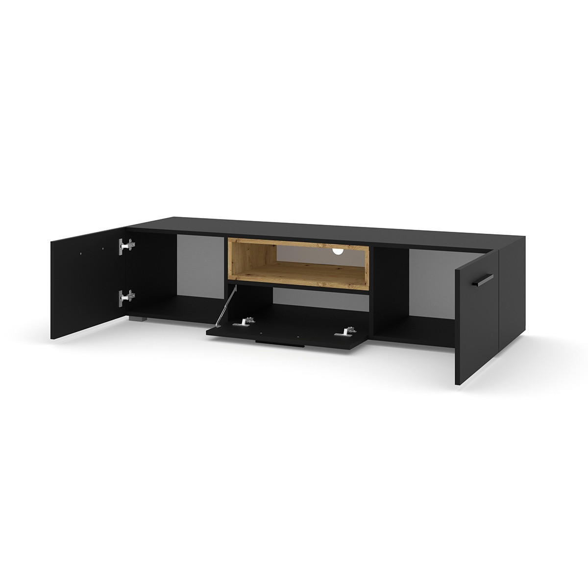 TV-MÖBEL Ania Schwarz und Holz - Schwarz, Holzwerkstoff (151/37/43cm) - Petits-meubles