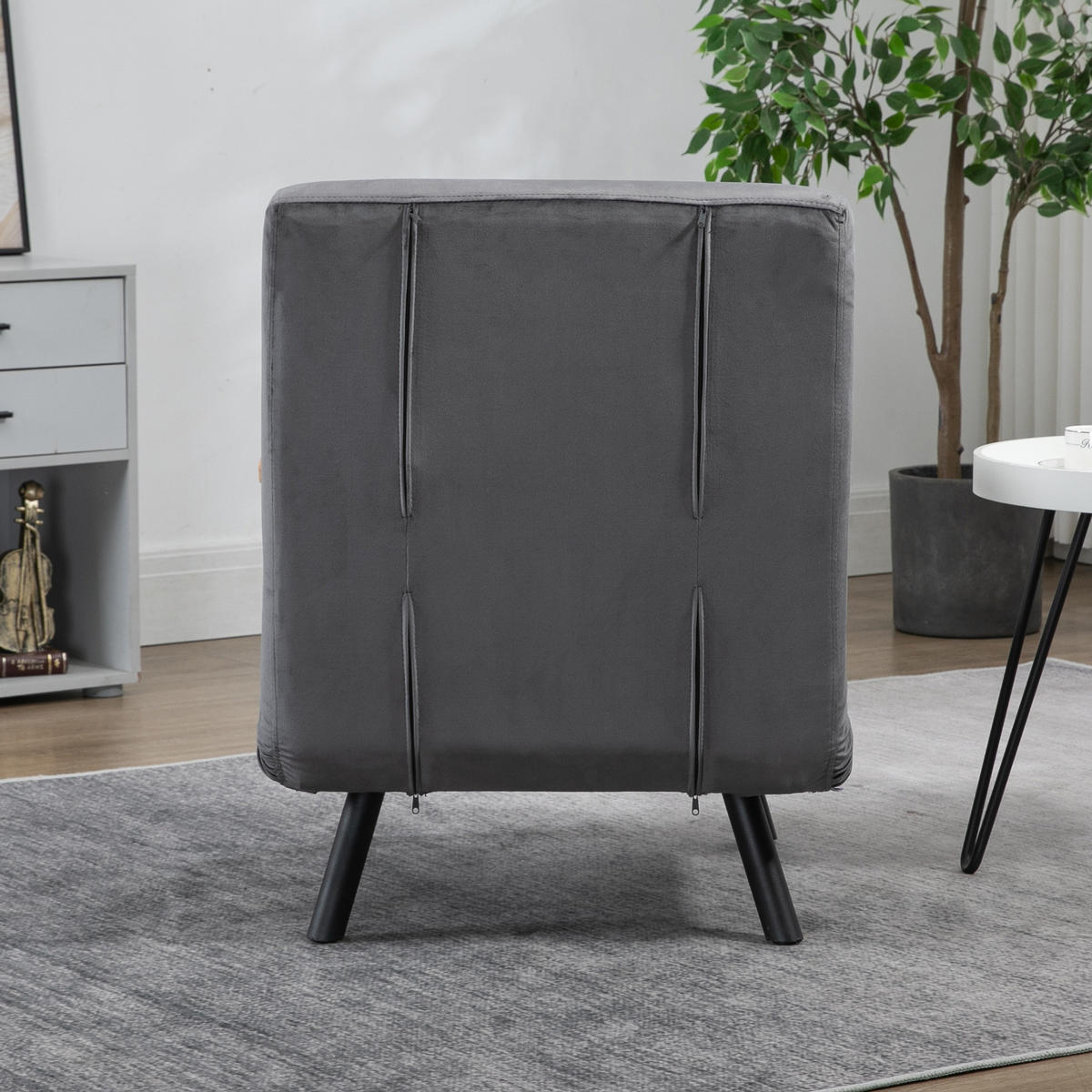 SCHLAFSESSEL, Einzelsofa mit Bettfunktion, Relaxsessel mit Rückenkissen Grau - Dunkelgrau/Schwarz, Holz/Textil (73/81/63cm) - HOMCOM