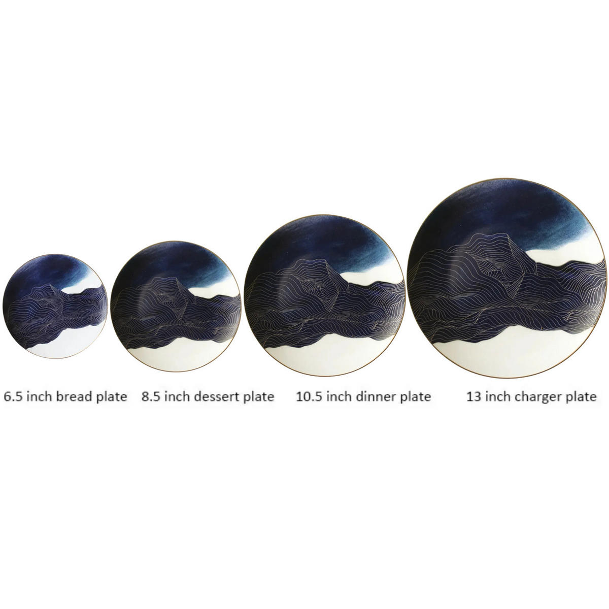 TELLERSET Blue Marble Bone China Blau Gold 4tlg Ø30 Ø27 Ø20 Ø16 cm - Blau, Keramik (30/2/2cm) - Quality Elegance