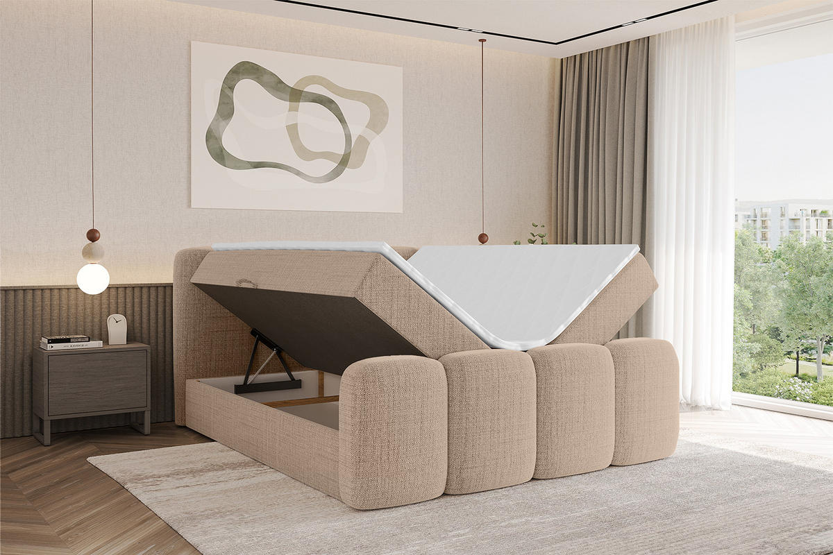 BOXBETT mit Matratze H4 und Lattenrost - NINA-Z - 120x200 cm - Dunkelbeige - Cappuccino, Holzwerkstoff (120/200cm)