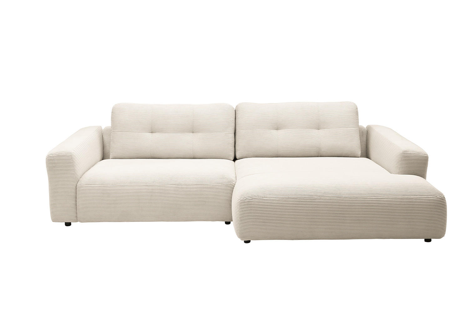 Thumbnail - Kawola Ecksofa, Creme, Schwarz, Textil, Echtholz, 3-Sitzer, Füllung: Kaltschaum, Ottomane rechts, L-Form, 276x167 cm, Wo...