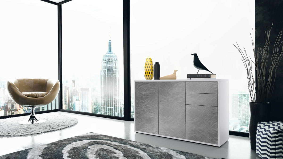 KOMMODE Ben Front in Scratchy Metal - Silberfarben, Holzwerkstoff (117/74/36cm) - Vladon