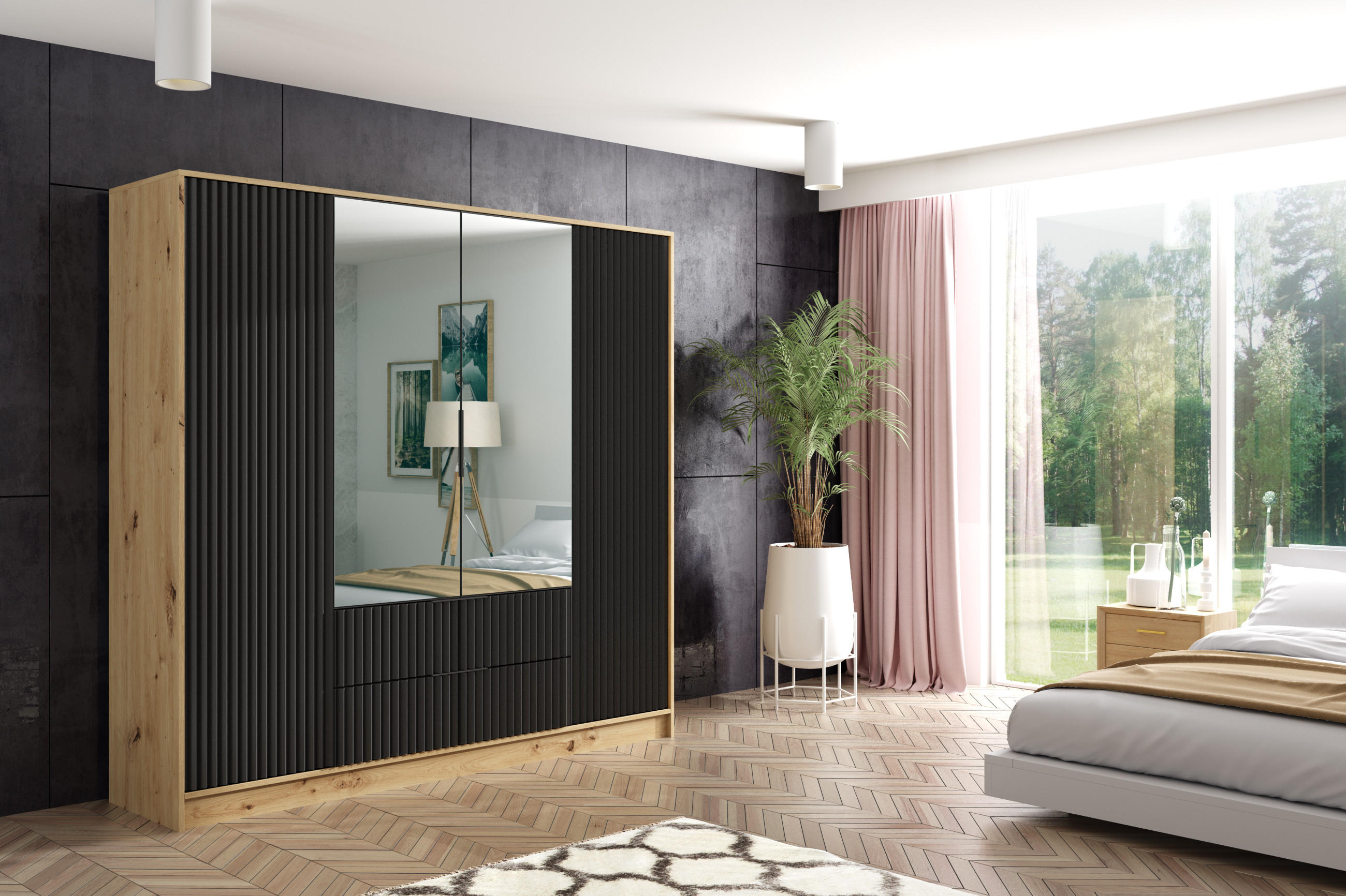 KLEIDERSCHRANK NOA - 200 cm - Eiche Artisan|Schwarz - Schwarz/Eiche Artisan, Holzwerkstoff (200/200/51cm) - ALTDECOR