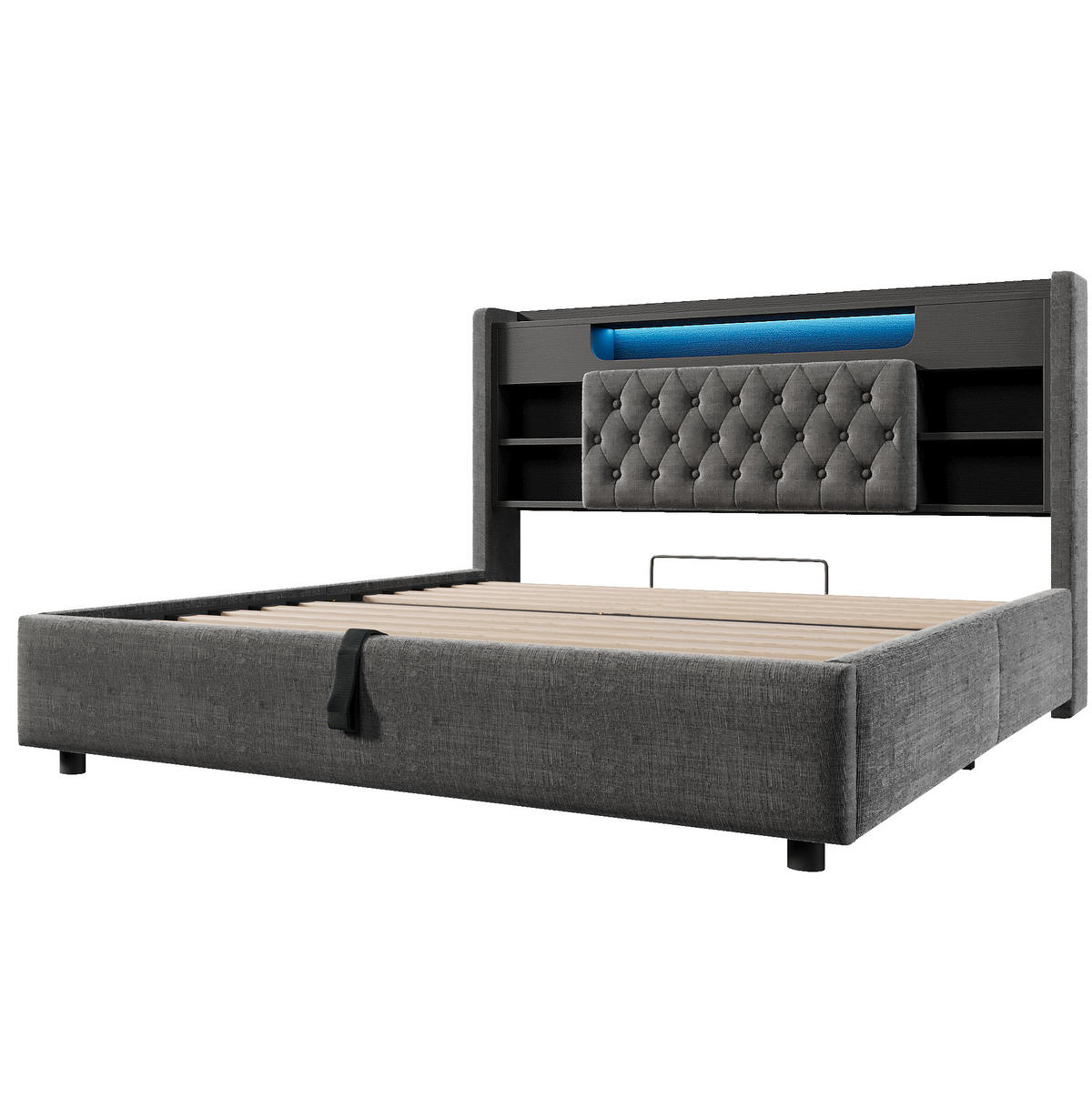 POLSTERBETT 140x190 cm in Grau mit Bettkasten, LED-Beleuchtung und Ladeanschlüssen - Grau, Textil (140/190cm) - IVMEU