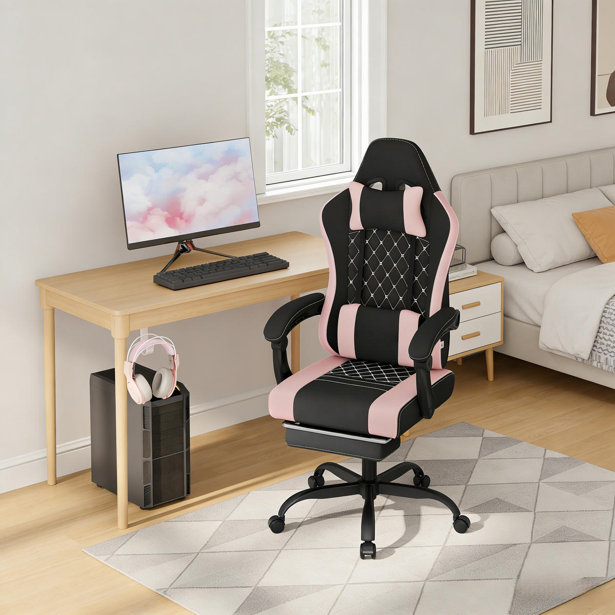 GAMINGSTUHL Schwarz/Pink 70/70/127 cm - Schwarz, Metall (70/127/70cm) - PANGIVO