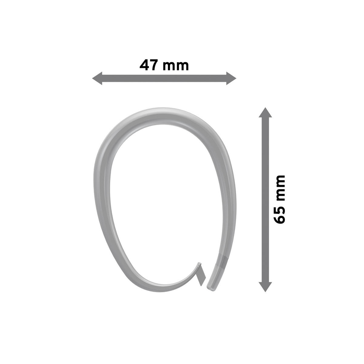 DUSCHVORHANGRINGE verschließbar 65/49 mm für Duschvorhangstange/Spannstange, Glasklar, Packung 10 Stück - Transparent, Kunststoff (35cm) - INTERDECO