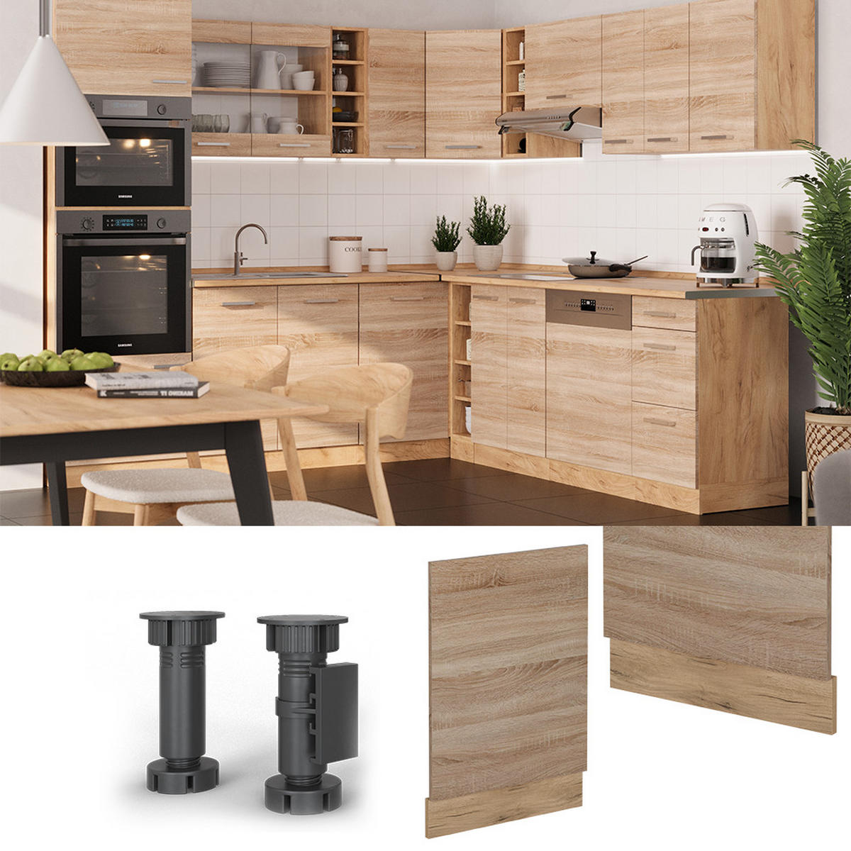 GESCHIRRSPÜLBLENDE R-Line Sonoma 45 cm , AP Anthrazit - Honigeiche/Eiche Wotan, Holzwerkstoff (45/57.2/1.6cm) - Vicco