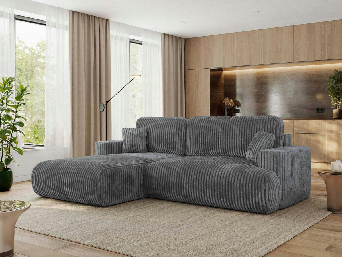 ECKSOFA OVO L Dunkelgrau Cord - Links Seite - Dunkelgrau/Schwarz, Kunststoff/Textil (271/195cm) - MKS