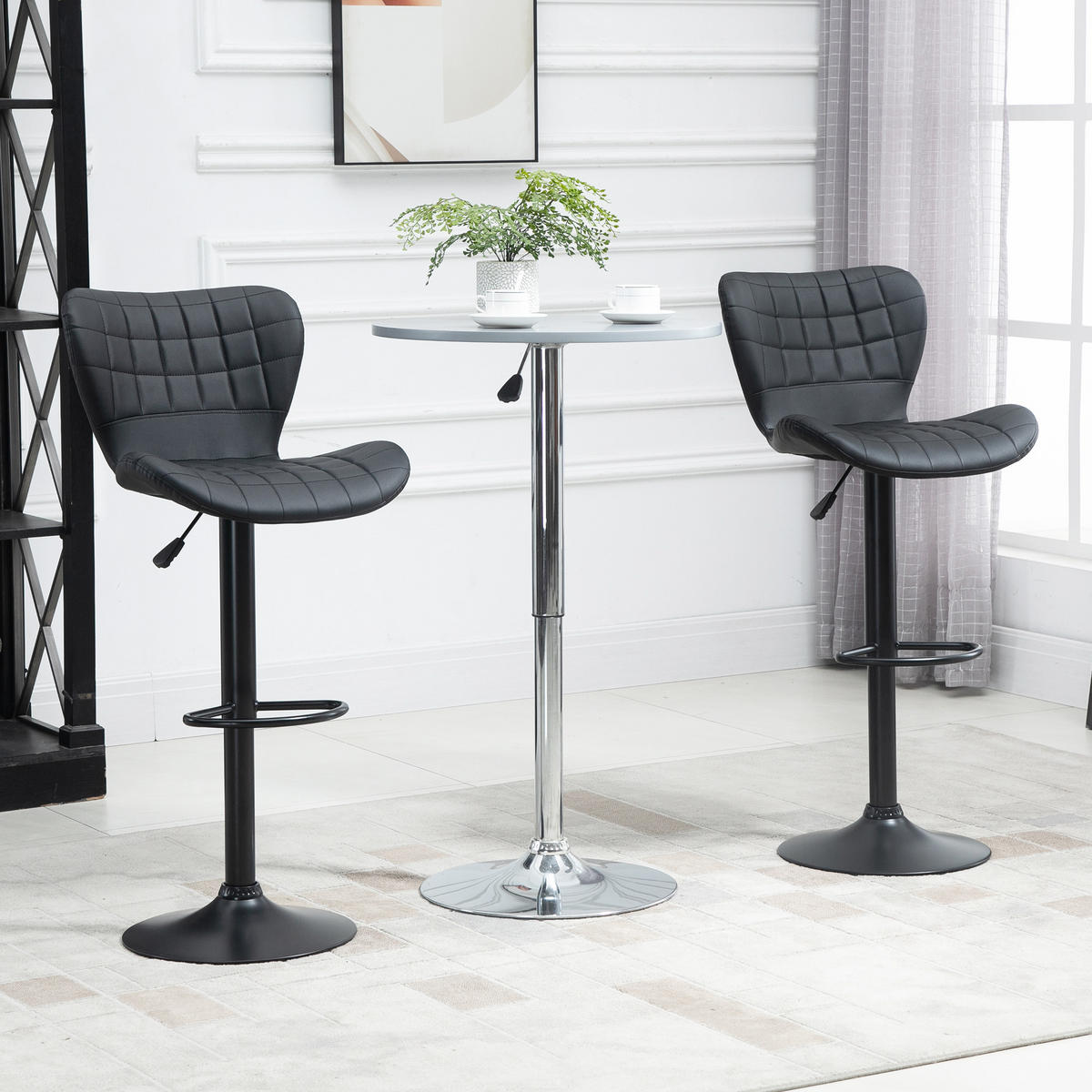 BARHOCKER 2er-Set Schwarz 47.0/51.5/109.0 cm - Schwarz, Leder (51.5/109/47cm)