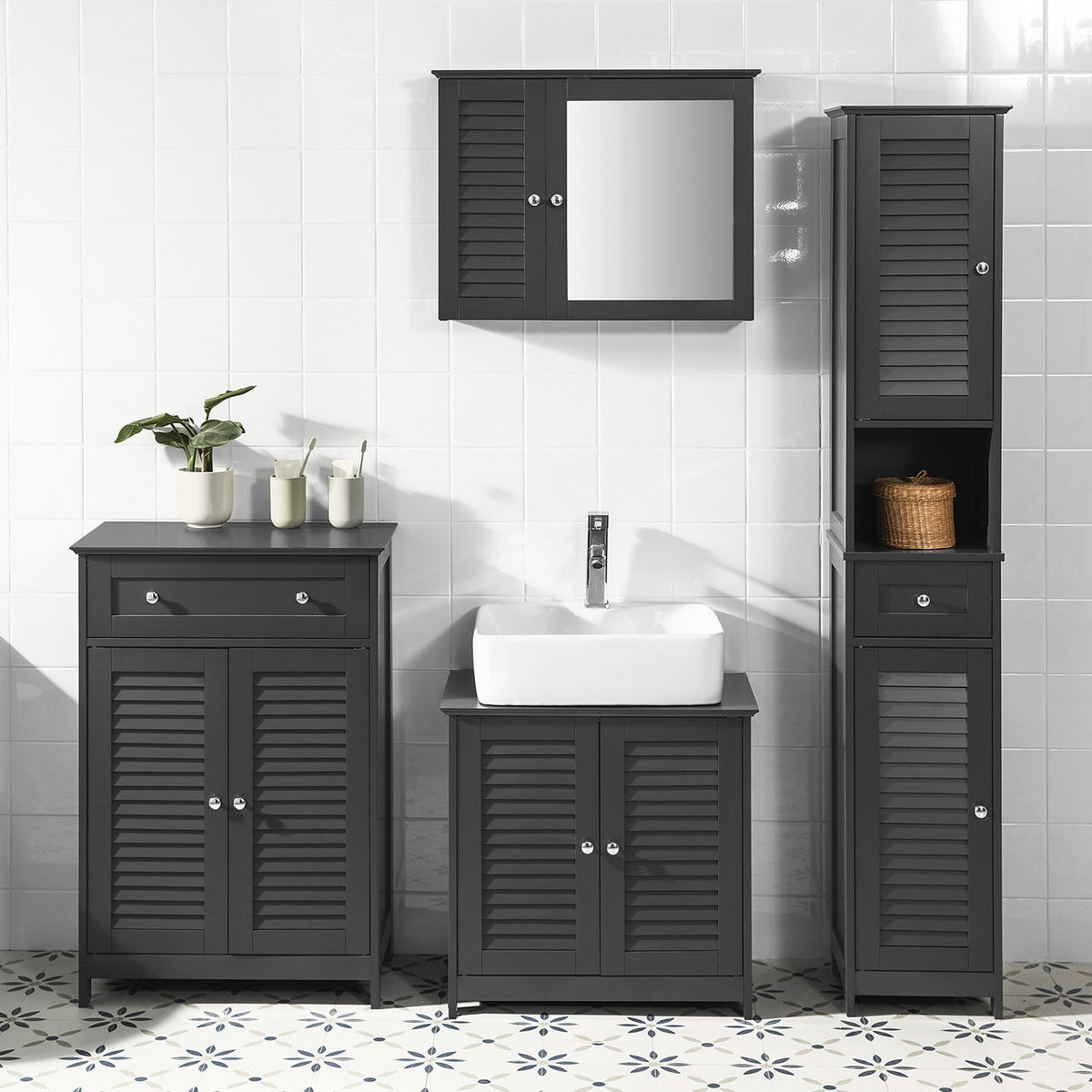 SPIEGELSCHRANK Grau - Grau, Holzwerkstoff (65/49/15cm) - SoBuy