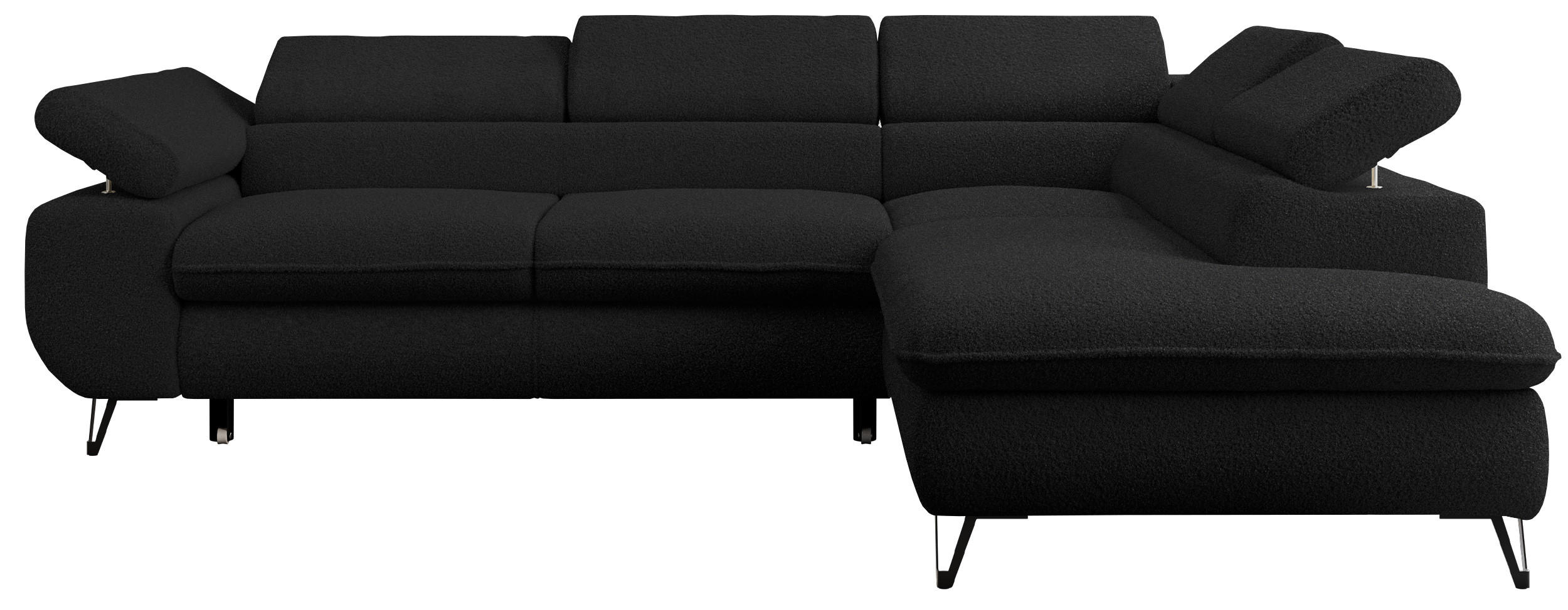 ECKSOFA PETER L Schwarz Boucle - Rechts Seite - Schwarz, Textil/Metall (273/208cm) - MKS