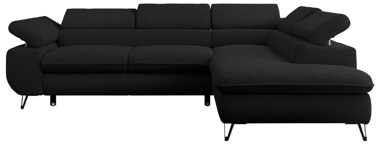 ECKSOFA PETER L Schwarz Boucle - Rechts Seite - Schwarz, Textil/Metall (273/208cm) - MKS