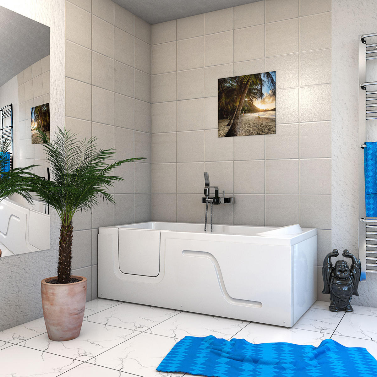 SENIORENWANNE mit Tür S17-R 75x150cm ohne Armatur - Weiß, Glas/Kunststoff (150/54/75cm) - AcquaVapore by Sandra Jentho