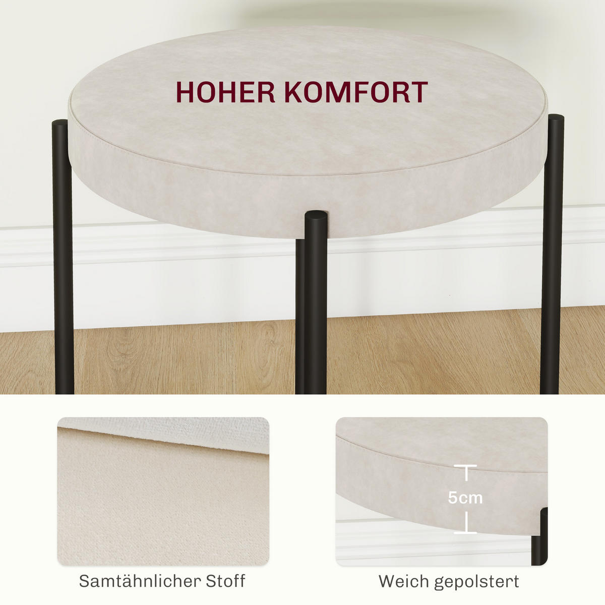 ESSZIMMERHOCKER, Cremeweiß, Polyester, Metall - Weiß, Kunststoff (41.5/46/41.5cm) - HOMCOM