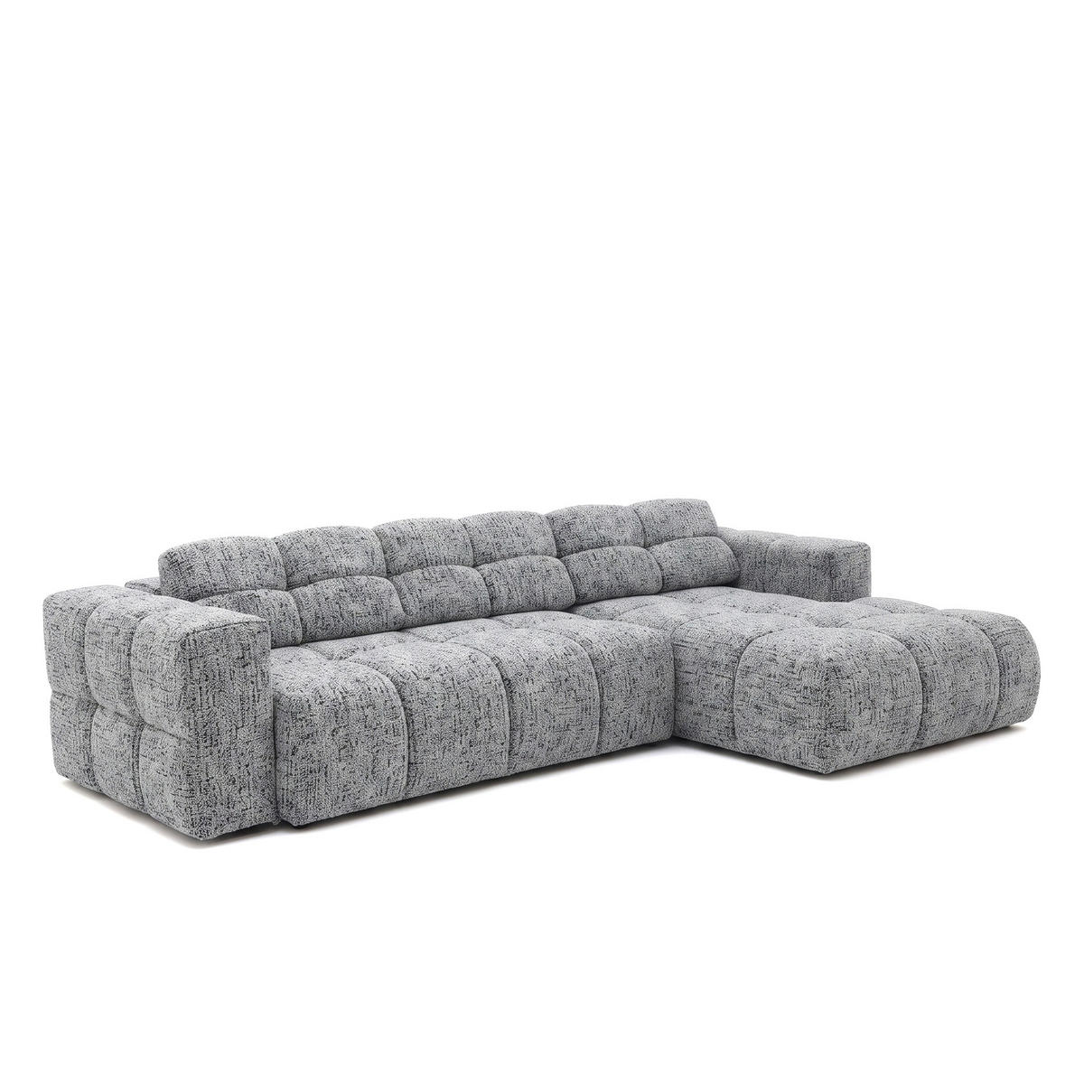 ECKSOFA TENDER Rechts mit Schlaffunktion und Verstellbare Kopfstützen, Chenille grau - Schwarz/Grau, Holz/Kunststoff (176/315cm) - Muffo