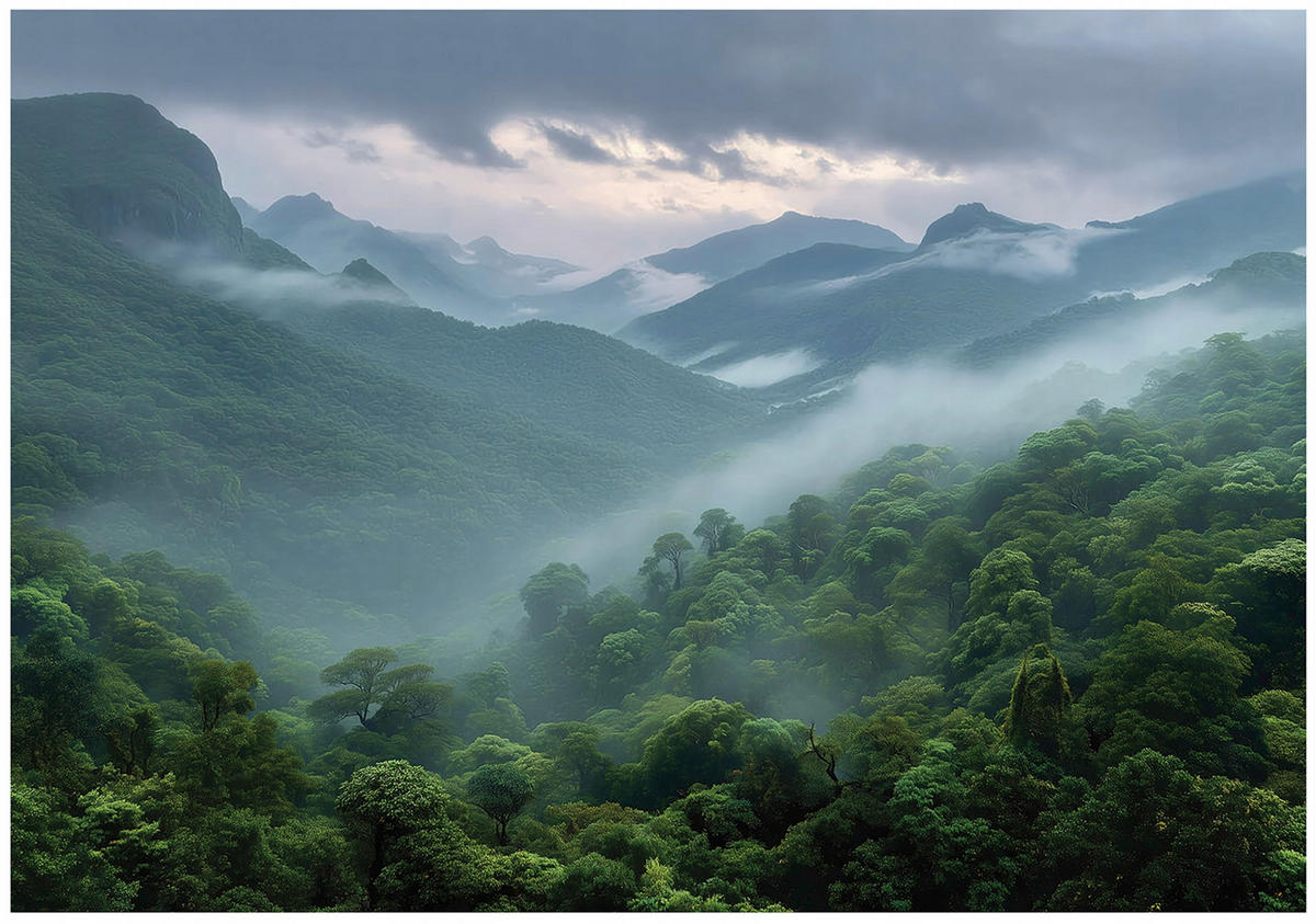 FOTOTAPETE Wald Gebirge Grün 300x210 cm - Multicolor, Papier (300/210cm) - Wallarena