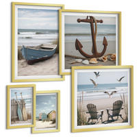 BILDER SET 5er Set - 50x50 cm & 20x30 cm & 40x60 cm Goldrahmen - Abstrakte Pflanzenmotive - Goldfarben, Kunststoff (40/60cm) - TULUP