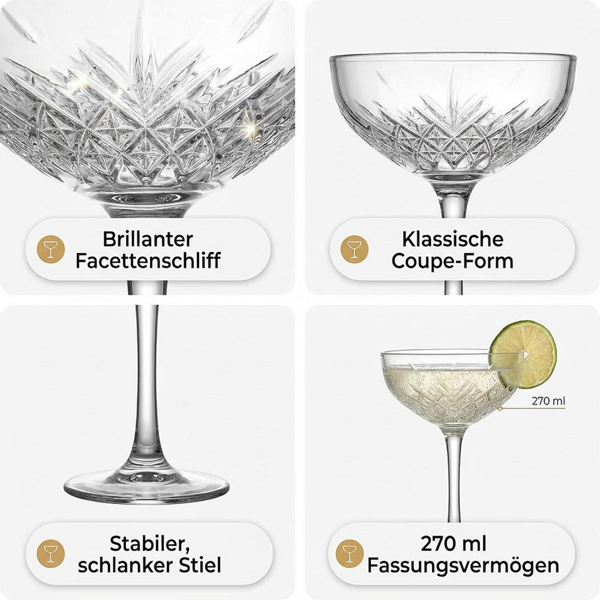 COCKTAILSCHALE by Pasabahce Timeless Sekt/ 270 ml 4er Set - Transparent, Glas (0.27L) - Der-Porzellan-Laden