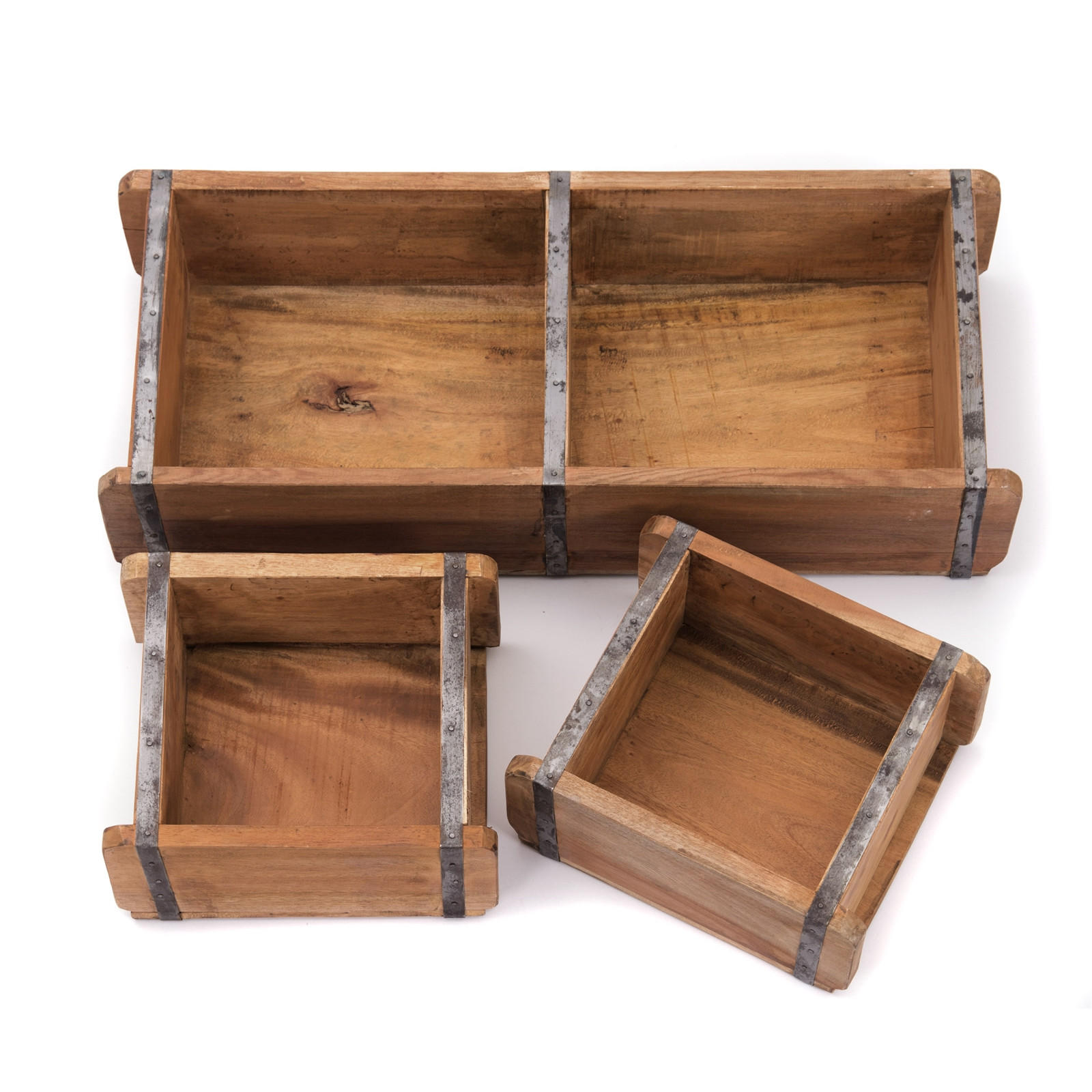 KISTEN-SET Bricks III 3-teilig Mahagoni Massivholz, 2 verschiedene Größen, Ziegelform naturfarben - Naturfarben, Holz (14cm) - CREEDWOOD
