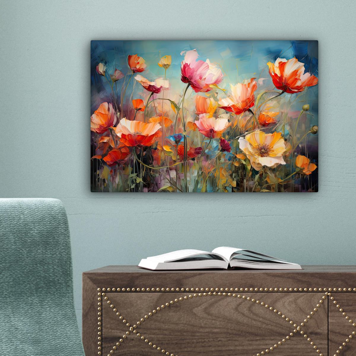 LEINWANDBILD Blumen - Aquarell - Kunst - Botanisch - Natur Deko Schlafzimmer 30x20 cm - Orange, Textil (30/20cm) - MuchoWow
