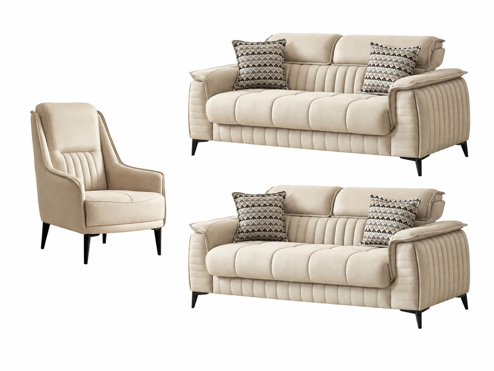 SITZGARNITUR Regina, Beige Stellvariante 2+2+1 - Beige, Holzwerkstoff/Kunststoff (178/85/95cm)