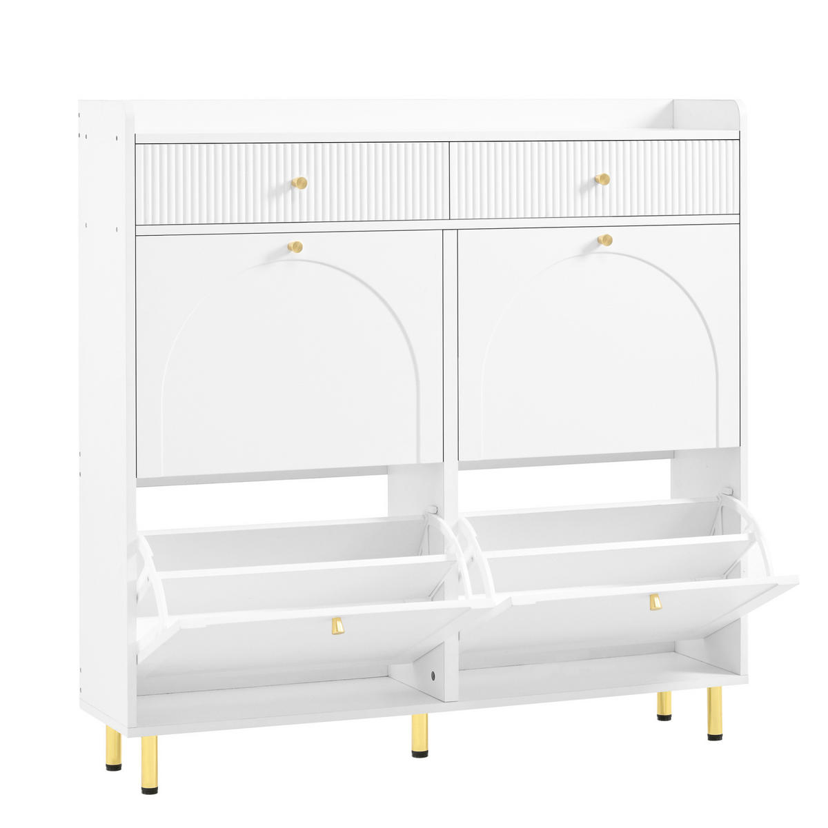 SCHUHSCHRANK mit 4 Klapptüren und 2 Schubladen 106,5 x 25 x 105,5 cm Weiß - Weiß, Holzwerkstoff (25/105.5/106.5cm) - Beauniv
