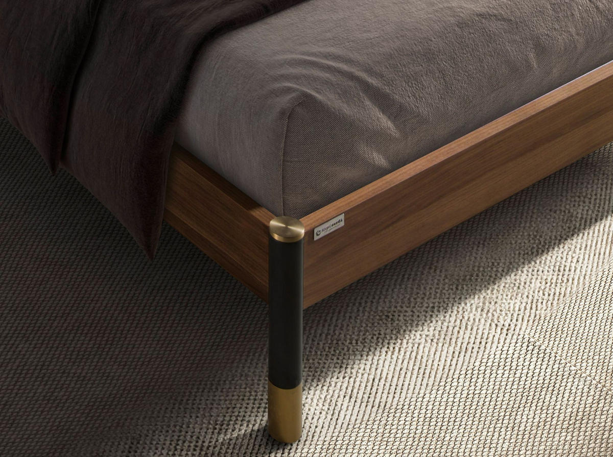 BETT Rechteckig Dunkelgrau Walnuss 160/215/112 cm - Grau, Leder/Holz (160/200cm) - ANGEL CERDA