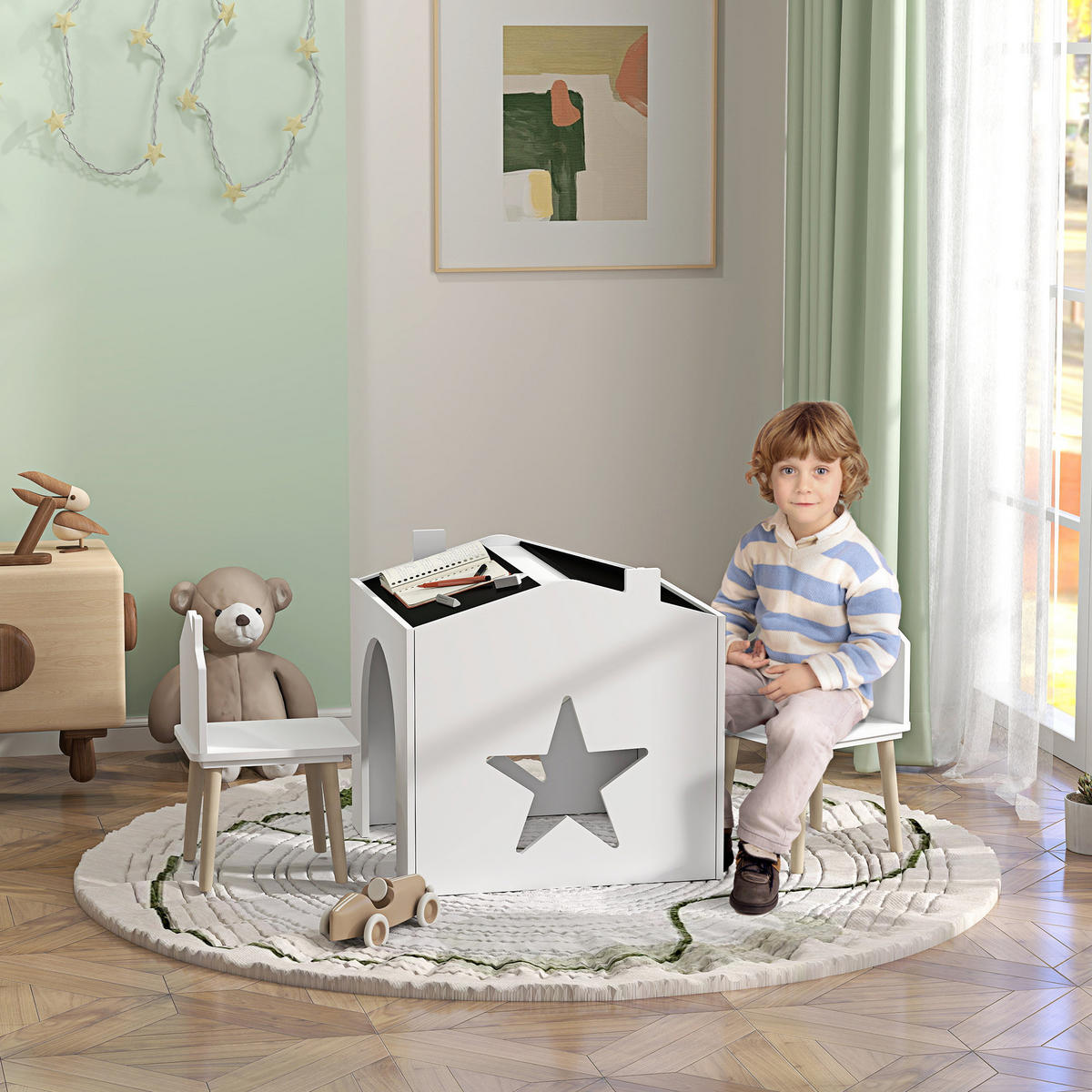 KINDERSITZGRUPPE DE-17511 3-teilig mit Tafelplatte Weiß - Weiß, Holzwerkstoff (58/59/61cm) - ComfortXL