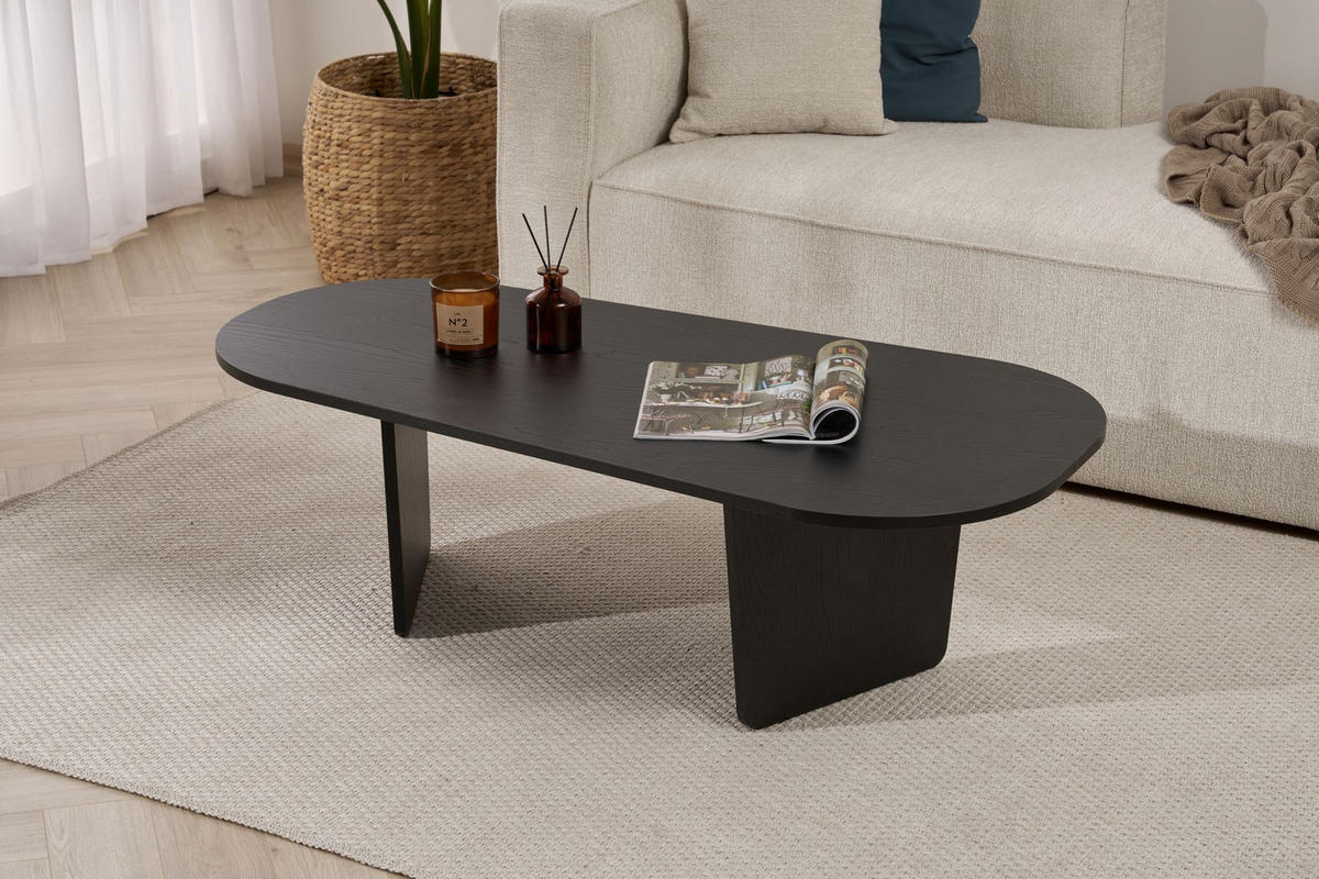 COUCHTISCH ovalis Schwarz - Schwarz, Holz (130/65/40cm) - Habitat Garten