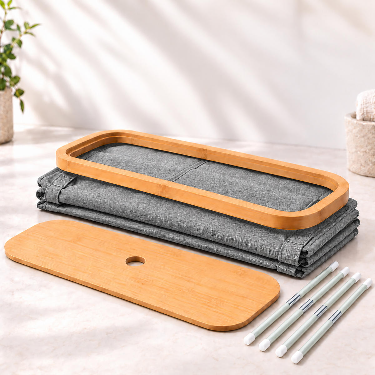 TOILETTENPAPIERBOX Grau Bambus 16 Rollen - Grau, Holz/Kunststoff (45/50/15cm) - Relaxdays