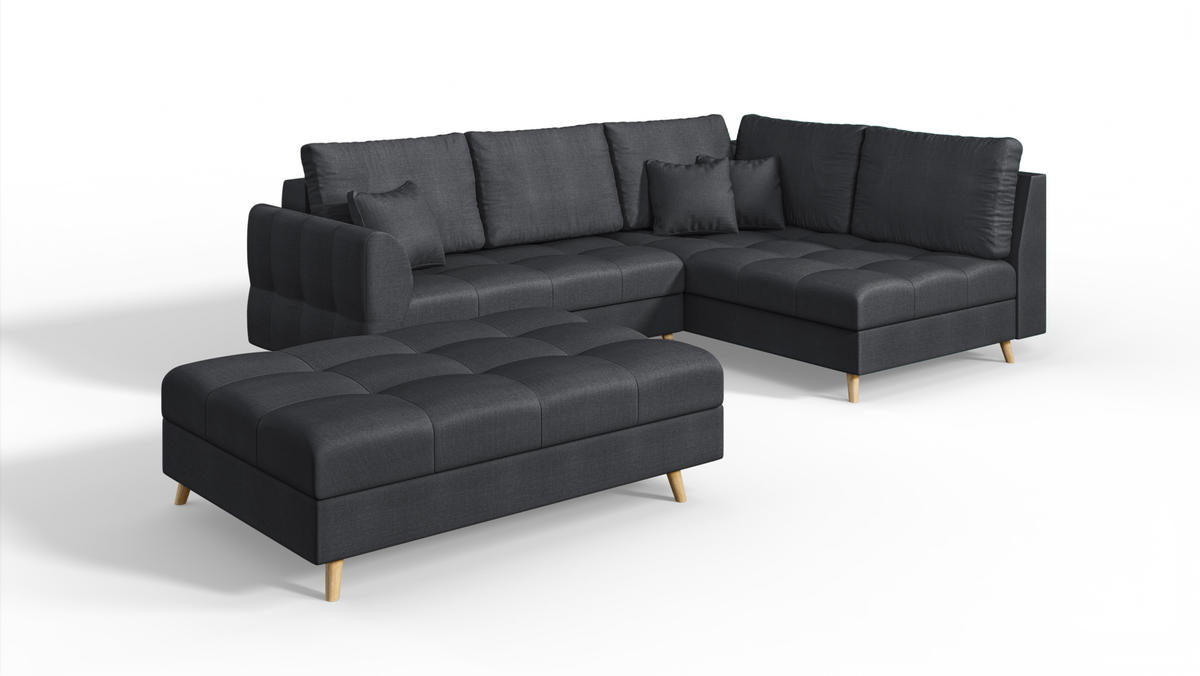 ECKSOFA MIT HOCKER Lorine Mikrofaser Anthrazit - Hellbraun/Anthrazit, Buchenholz/Textil (231/161cm) - S-Style Möbel