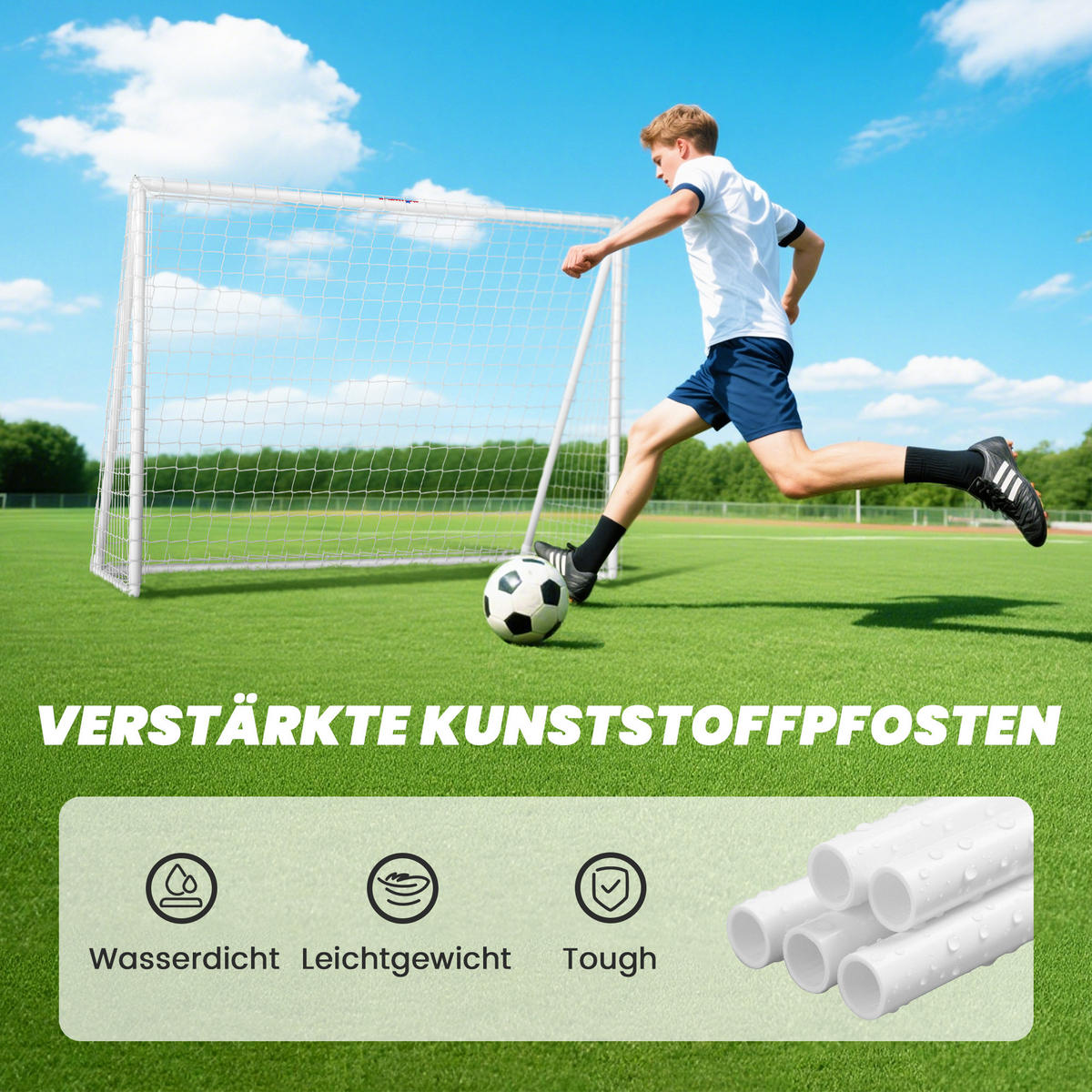 FUSSBALLTOR für Jugendliche & Erwachsene 240 x 90 x 180 cm wetterfest - Weiß, Kunststoff (90/240cm) - SPORTNOW