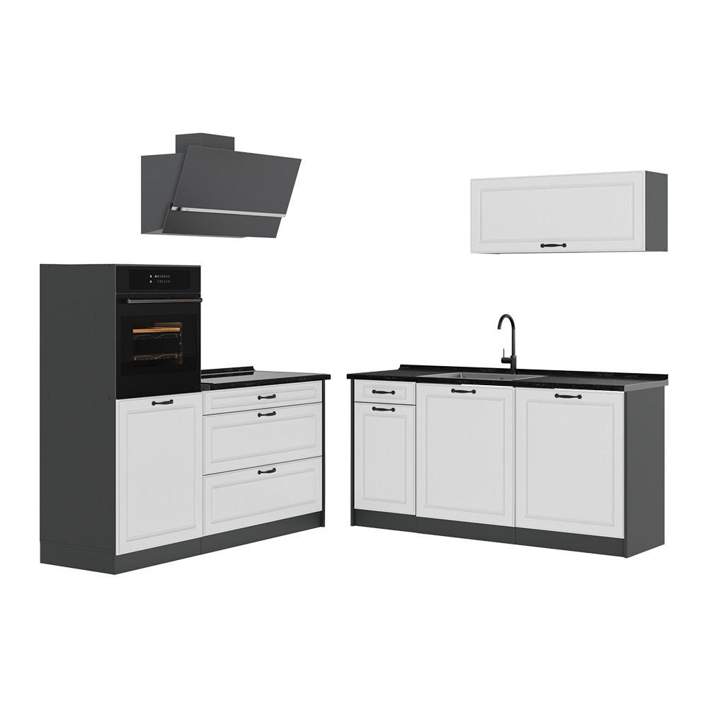 KUCHYNKA R-Line, Biely vidiecky dom/antracitová, 160 cm antrasiitti työtaso - biela/antracitová, kompozitné drevo (160/143/60cm) - Vicco